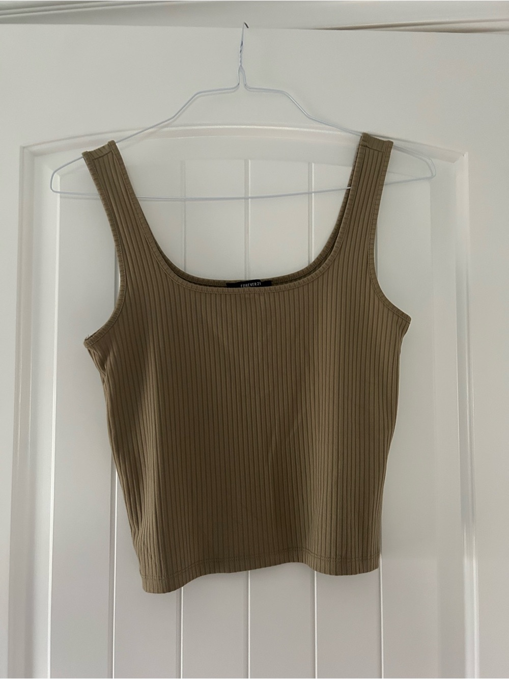 Forever 21 Ribbed Scoop Tank Top - Olive